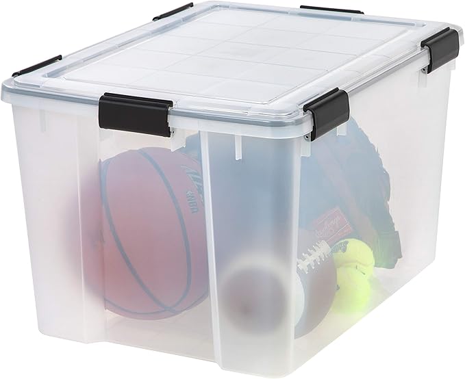 IRIS USA 4-Pack WeatherPro 74 Qt Clear Plastic Gasket Boxes with Latching Lids – Weathertight Heavy Duty Stackable Storage Containers for Clothes, Food, Tools or Camping Gear - Image 6