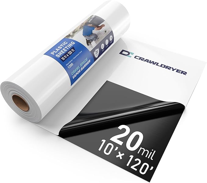 Crawl Space Vapor Barrier - 20 Mil Vapor Barrier - (10' x 120') - Tear Resistant, Heavy Duty Vapor Barrier, Drop Cloth Moisture Barrier Thick Plastic Sheeting Covering for Crawlspace Encapsulation by CrawlSpaceEncapsulation