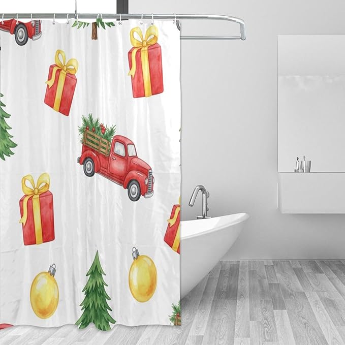 Car Christmas White Shower Curtain Liner 72×72 inch for Bathroom Curtain Anti Mold Shower Curtain with Hooks Shower Accessories by Unknown