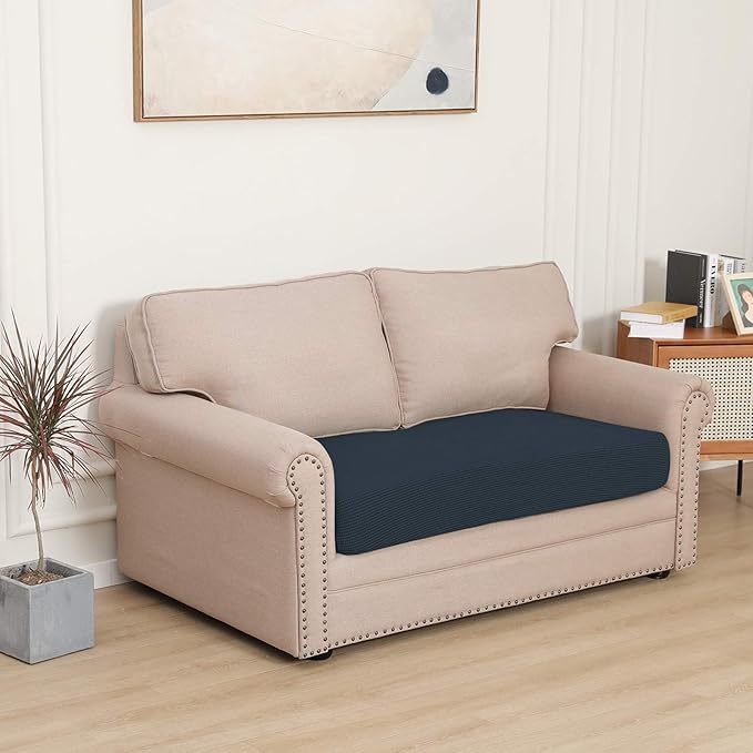 Easy-Going Stretch Loveseat Cushion Cover Sofa Cushion Furniture Protector Sofa Seat Sofa Slipcover Sofa Cover Soft Flexibility with Elastic Bottom(Loveseat Cushion, Dark Blue) - Image 2