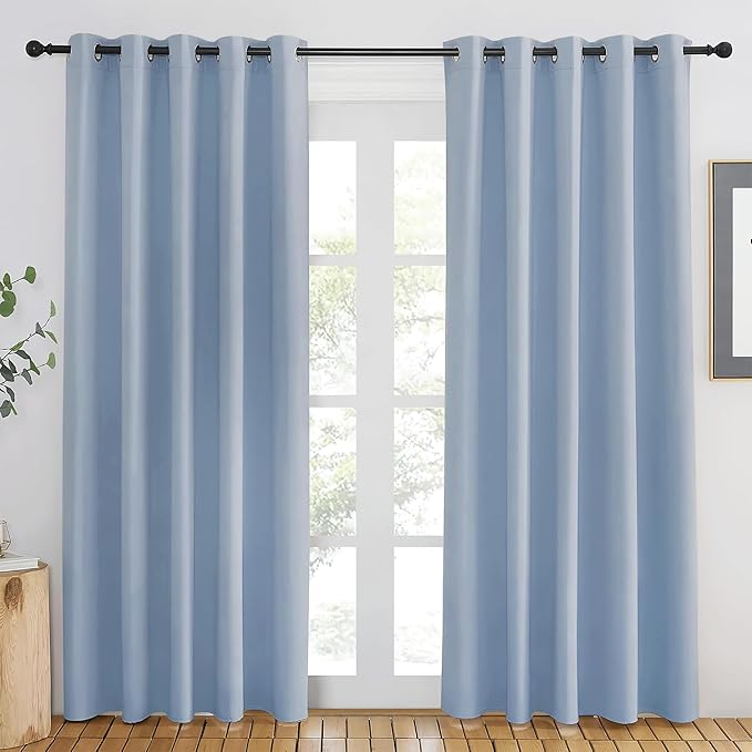 NICETOWN Vintage Blue Blackout Curtains 84 inch Length, Grommet Top Room Darkening Drapes for Bedroom Living Room, Light Blocking Window Covering for Privacy (W66 x L84 Inch, 1 Panel) by NICETOWN