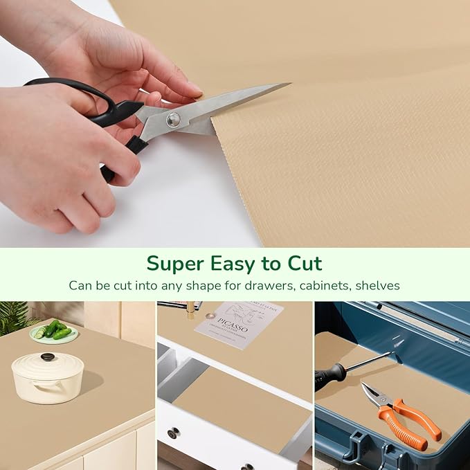 Drawer and Shelf Liner for Kitchen, Non-Slip Non-Adhesive Cabinet Liners for Cupboard, Dresser, Shelves, Tool Box, Pantry, Thickened Easy Install, Strong Grip, 23.6In x 20FT, Beige - Image 5