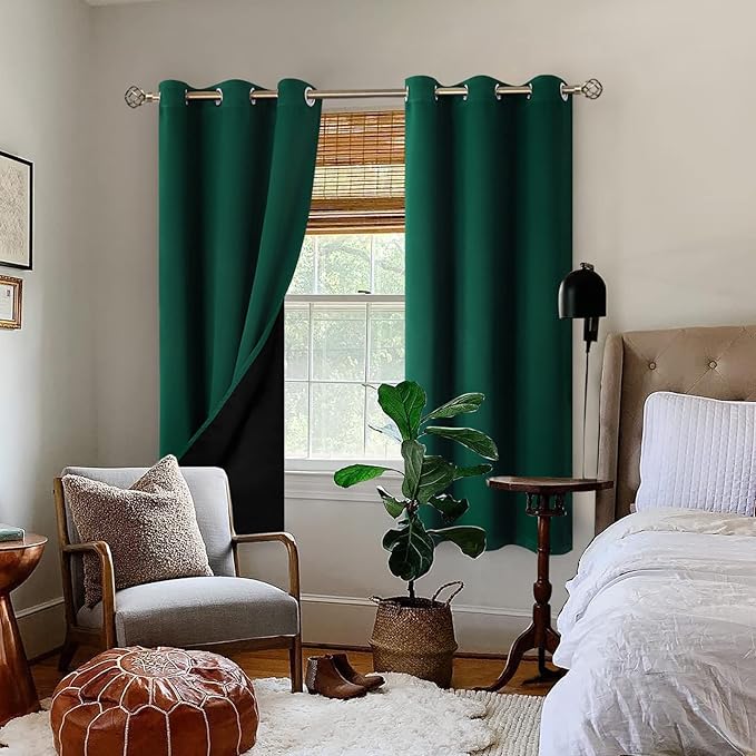 BGment Thermal Insulated 100% Blackout Curtains for Bedroom with Black Liner, Double Layer Full Room Darkening Noise Reducing Grommet Curtain (42 x 63 Inch, Emerald, 2 Panels) - Image 2