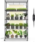 Bstrip Plant Shelf with Grow Light with Timer, Metal Plant Stand with Adjustable Rack and Wheels, 4 Pack 24W Full Spectrum Grow Light Strip for Indoor Plants, Seed Starting, 35.4"x13.8"x59" by Bstrip