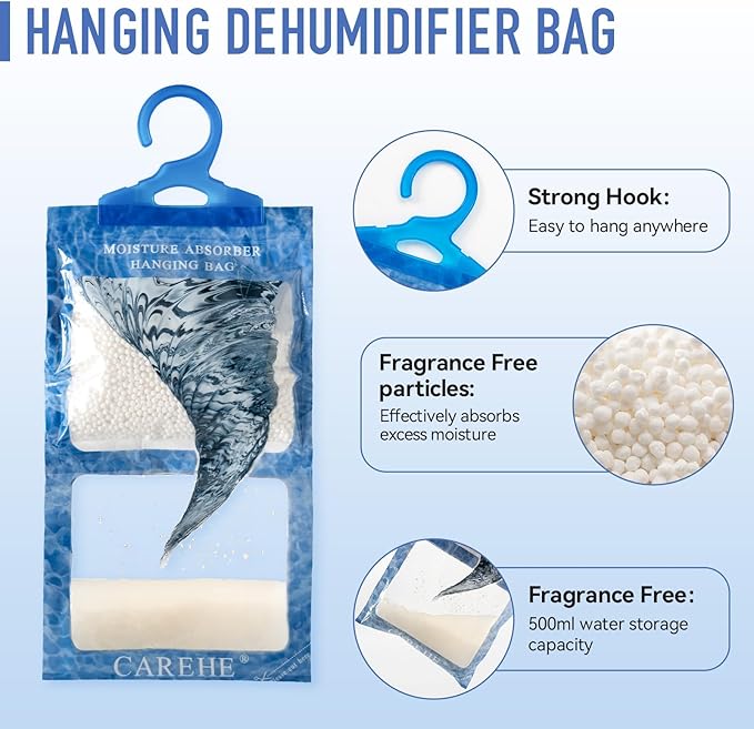 Hanging Moisture Absorbers Bags, Effective Dehumidifiers for Closet, Wardrobe & Bedroom, Absorbs Excess Humidity, Prevents Dampness & Odor, Easy to Use & Long-Lasting Fragrance-Free - Image 3
