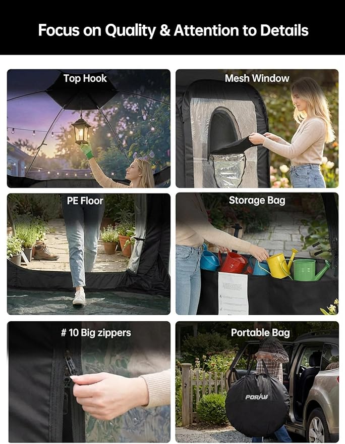 Porayhut Pop Up Greenhouse Tent,Portable Large Walk-in Plant House 10’X10’ ,Indoor Outdoor Gardening Plant Sunshine Room with PVC Mesh Cloth Cover for Protecting Plant from Cold Frost & Birds - Image 7