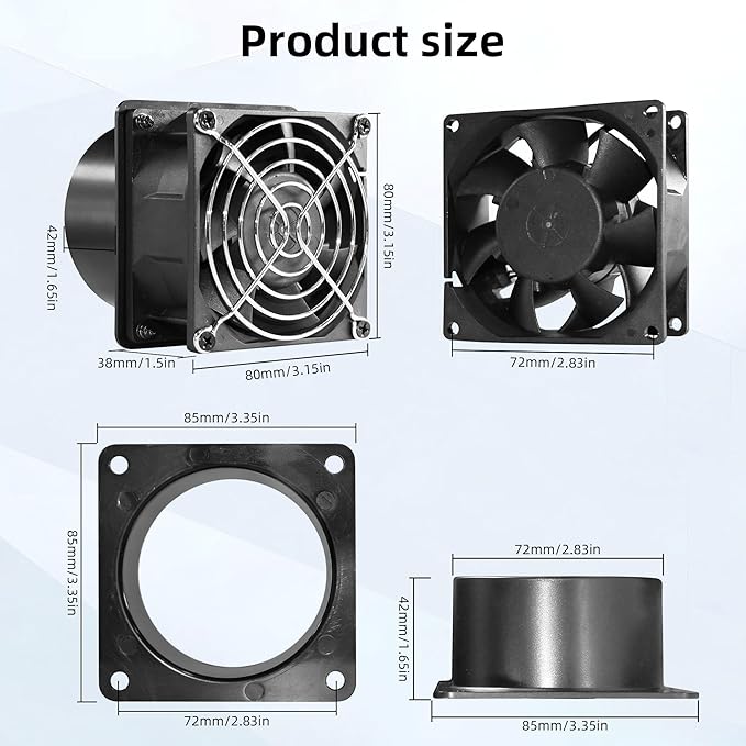 3.15" 12V Axial Exhaust Vent Fan with 3" Square to Round Duct Plate Stepless Speed Control Smoke Extractor Fan Kit for 3D Printer Enclosure Laser Engraver Soldering Small Grow Tents - Image 2