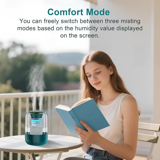 Humidifier with Double Nozzle, 2.2L Humidifiers for Bedroom, 26dB Quiet Dual Spray Cold Mist Humidifier for Plants, Office, and Home Baby Nursery, 3 Gear and Night Light, Easy to Fill & Clean - Image 3