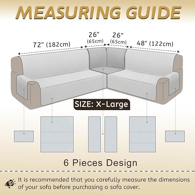 Arfntevss Waterproof Sectional Couch Covers L Shape Washable Velvet Sofa Cover for Sectional Non Slip Large Corner Slipcovers Dog 6 Pcs Universal U Shaped Furniture Protector (Cream White, X-Large) - Image 5