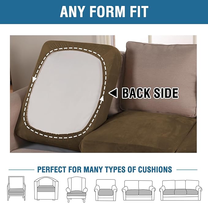 H.VERSAILTEX Velvet Stretch Couch Cushion Cover Plush Cushion Slipcover for Chair Cushion Furniture Protector Seat Cushion Sofa Cover (1 Piece Armchair Cushion Covers, Bronze Brown) - Image 5