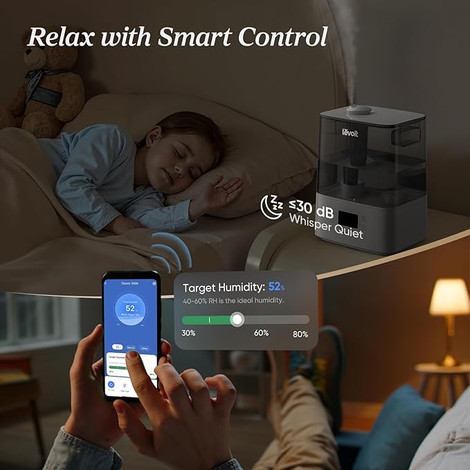 LEVOIT Humidifiers for Bedroom Large Room Home, (6L) Cool Mist Top Fill Essential Oil Diffuser for Baby & Plants, Smart App & Voice Control, Rapid Humidification & Auto Mode - Quiet Sleep Mode, Gray - Image 5