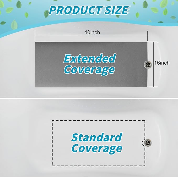 16" x 40" Non Slip Bathtub Mat with Drain Cut Out Anti Slipping Non Skid Safe Tub Mat Adhesive Peel and Stick Bath Tub Mat PEVA Tub Sticker for Shower Floor Boat Wet Areas(Gray) - Image 3