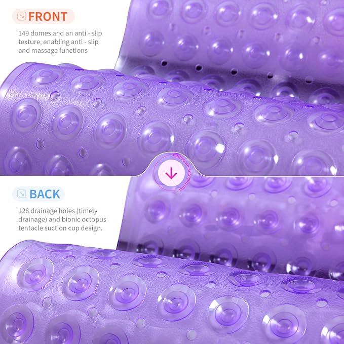Anti-Slip Bathtub Shower mat, 27.5×14.5（Approximately 70×37cm） inch Soft Oversized Machine Washable Non-Slip Bathtub mat with Drainage Holes, Bathroom Floor Suction Cup.（1- Clear Purple） - Image 2