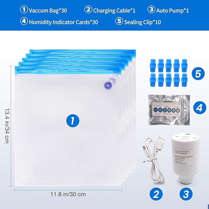 3D Print Filament Storage Bag Vacuum Kits - 30Pcs Cleaning Drying Sealed Bags with 30Pcs Humidity Indicator Cards & Auto-Pump - Image 2