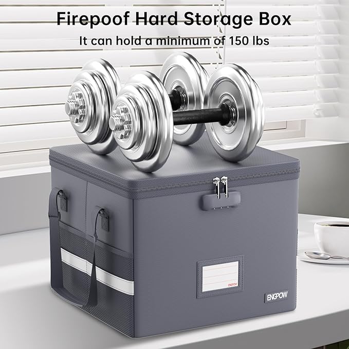 ENGPOW 5200°F File Box Fireproof Document Box with Lock,Heat Insulated Collapsible File Storage Organizer Box with Handle,Portable Home Office File Cabinet for Hanging Letter/Legal Size Folder, Gray - Image 6