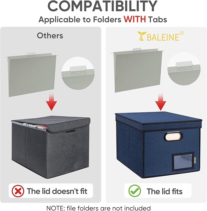 BALEINE File Organizer Box with Lid, Collapsible File Folder Organizer with Plastic Slide, Hanging File Folder Box for Office Document Storage (Tab Friendly, 1 Pack, Blue) - Image 4