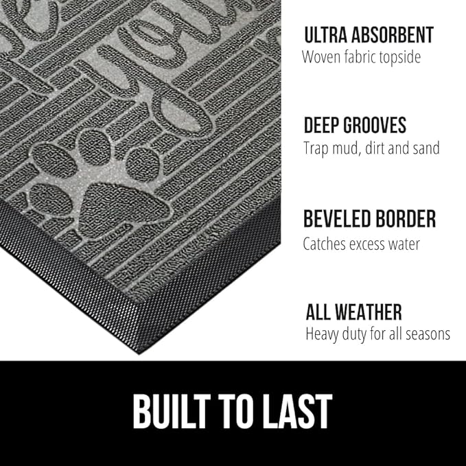 GORILLA GRIP 100% Waterproof All-Season WeatherMax Doormat, 47x35, US Designed Natural Rubber, Stain and Fade Resistant, Low Profile Indoor Outdoor Door Mats, Easy Clean Patio Mat, Stone Paws - Image 2