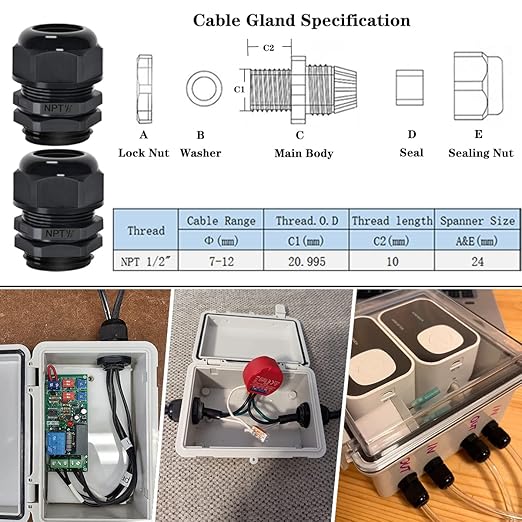 Zulkit Junction Box ABS Plastic Dustproof Waterproof IP65 Electrical Boxes Hinged Shell Outdoor Universal Project Enclosure 8.7 x 6.7 x 4.3 inch (220x170x110 mm) - Image 6