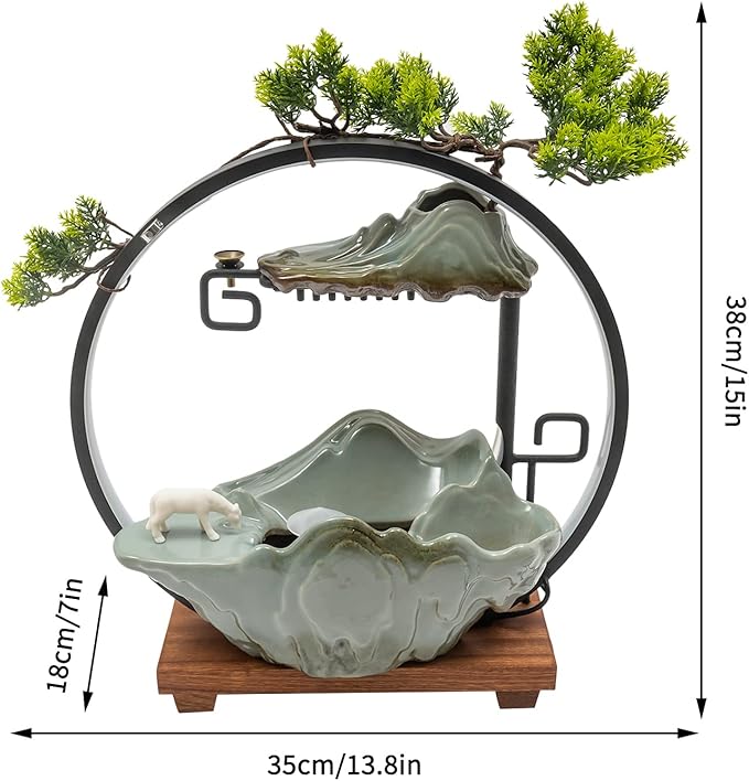 15In Fake Tree Bonsai Humidifier Water Fountain Waterfall Indoor Tabletop Decration with LED Light, Atomizer Circulating Water, Japanese Zen Decor Meditation Feng Shui Decor Festival Birthday surprise - Image 6