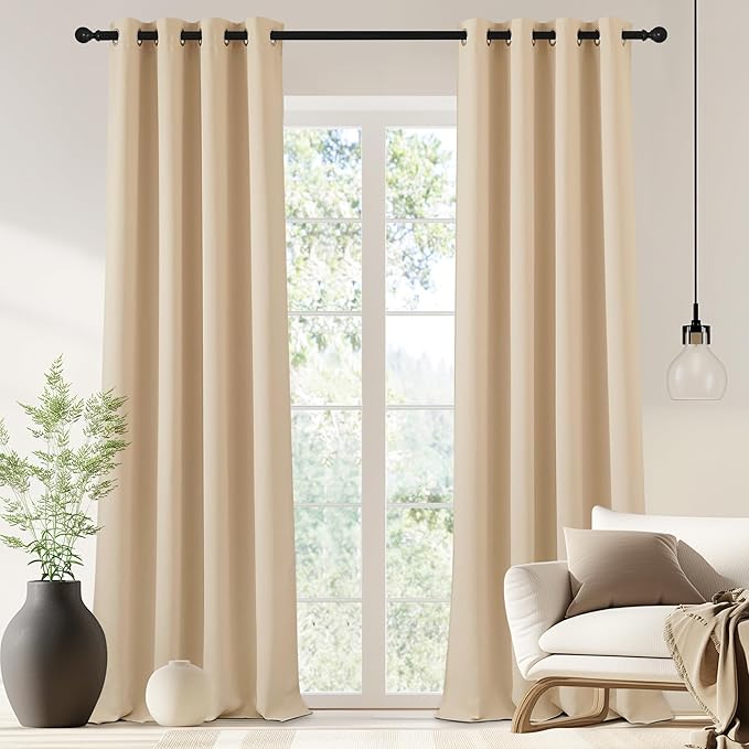NICETOWN 90 inch Curtain Privacy for Doorway - Thermal Insulated Grommet Window Treatments Room Darkening Sound Reducing for Bedroom/Home Office (Biscotti Beige, 1 Panel, W46 x L90) by NICETOWN