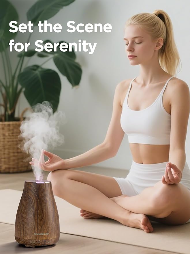 InnoGear Essential Oil Diffuser, Ultrasonic Diffusers for Home Aromatherapy Humidifier for Bedroom Room 7 Colors LED 2 Mist Mode Auto Off, Bronze - Image 6
