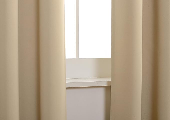 MYSKY HOME Beige Bedroom Curtains, 84 Inch Long Blackout Curtains for Living Room, Dark Grommet Window Curtains, Privacy Protect, Room Darkening, Single Panel, 52 x 84 Inch - Image 3