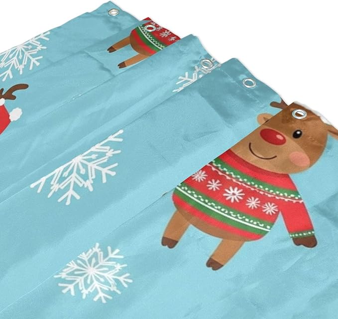 Christmas Santa Reindeer Blue Shower Curtain Liner 72×72 inch for Bathroom Curtain Anti Mold Shower Curtain with Hooks Shower Accessories - Image 3