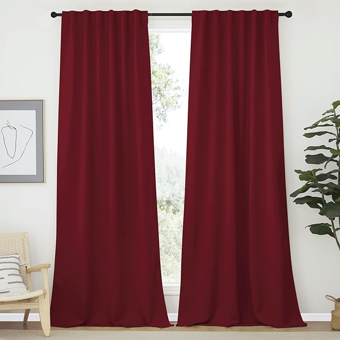 NICETOWN Christmas Burgundy Curtains Blackout Draperies Panels, Thermal Insulated Blackout Drapes for Sliding Door, Burgundy Red Color, 52" x 95", 2 Panels by NICETOWN