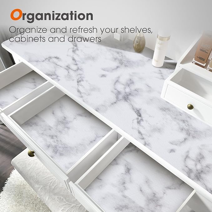Drawer and Shelf Liner, Non-Slip Kitchen Cabinet Liners Non-Adhesive Thick Strong Grip Waterproof Washable Mats Protect Dresser Shelves Cupboard Bathroom Cabinets, White Marble, 18 in X 10 FT - Image 7