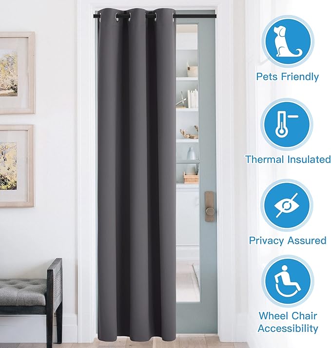 RYB HOME Blackout Curtains Thermal Insulating Privacy Temporary Door Curtains for Bedroom Closet Doorway Accordion Door Interior Living Room Kids Nursery Dining, Wide 60 x Long 90 inch, Grey - Image 3