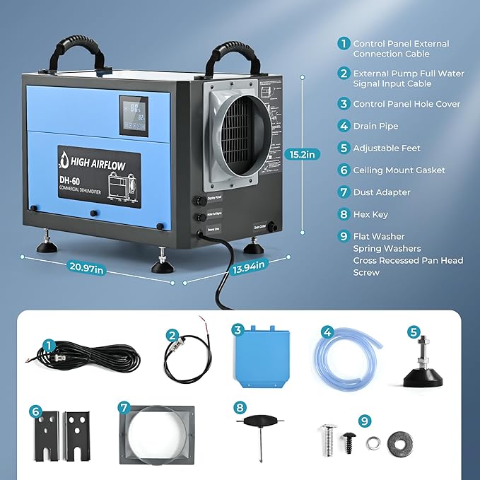 EUHOMY 130 Pint Crawl Space Dehumidifier with Drain Hose, Dehumidifier for Home and Basement, Dehumidify Up to 5500 Sq.Ft Commercial Dehumidifiers, Timer on/off, Automatic Dehumidification - Image 7