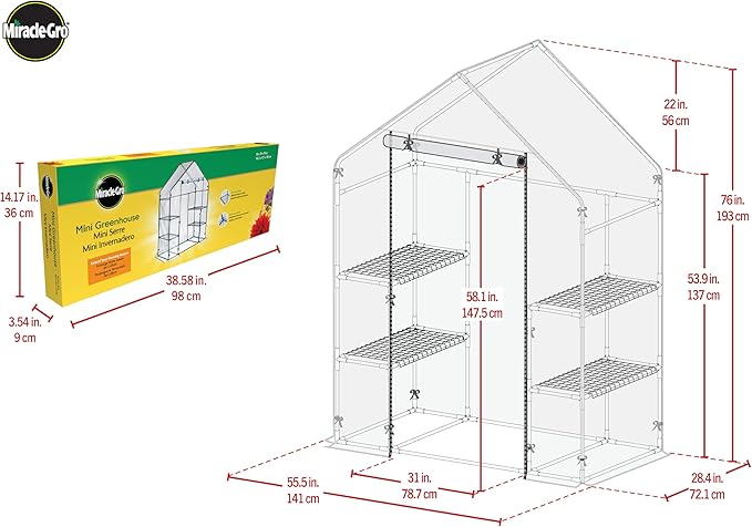 Miracle-GRO 4'8" x 29" x 6'5" Outdoor Mini Walk-in Greenhouse Plant Tent, All-Season Small Walk-in Plant Growth Accelerator with 4 Wire Shelves, Clear - Image 5