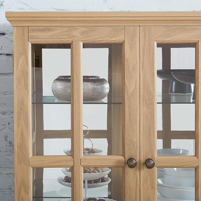 Lighted Glass Curio Cabinet with Lights & Adjustable Shelves,Curio Display Cabinet with Wood Frame & Glass Door,Corner Antique Display Case for Kitchen,Living Room,Office - Image 5