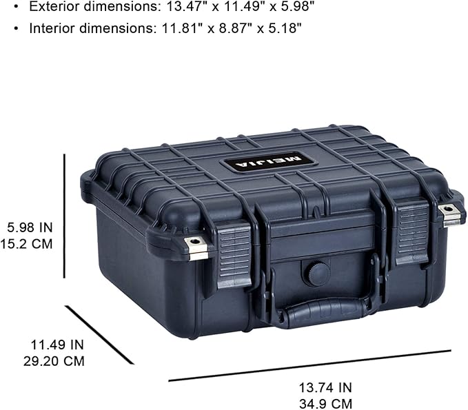 MEIJIA Portable All Weather Waterproof Protective Case,Hard Case,Camera Case With Customized Fit Foam,Fit Use of Drones,Camera,Equipments,Pistols,Elegant Black,13.35 x11.63x5.98inches - Image 3