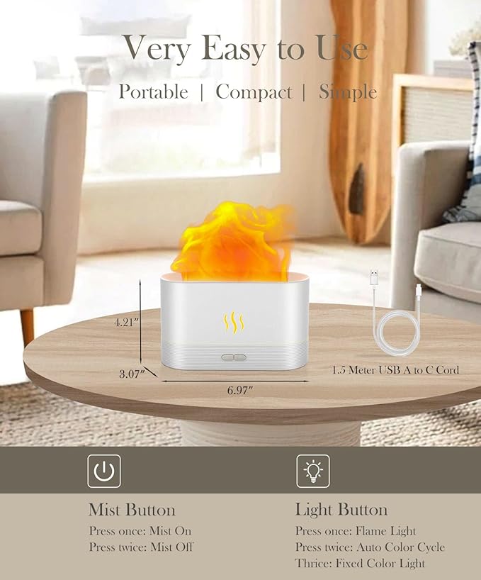 Essential Oil Diffuser,Humidifier with 7 Colors Flame Light,180ml Air Humidifiers for Bedroom, Home, Office, Gifts - Portable,Auto-Off Protection,4 Modes Mist(Black) - Image 5
