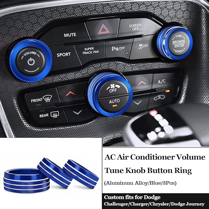 Auprite Climate Control Knob Covers for Challenger Accessories 2015-2023 2024, for Dodge Charger 2015-2023 2024, for Dodge Chrysler 300/300s 2015-2024,3Pcs Kit (Blue) - Image 2