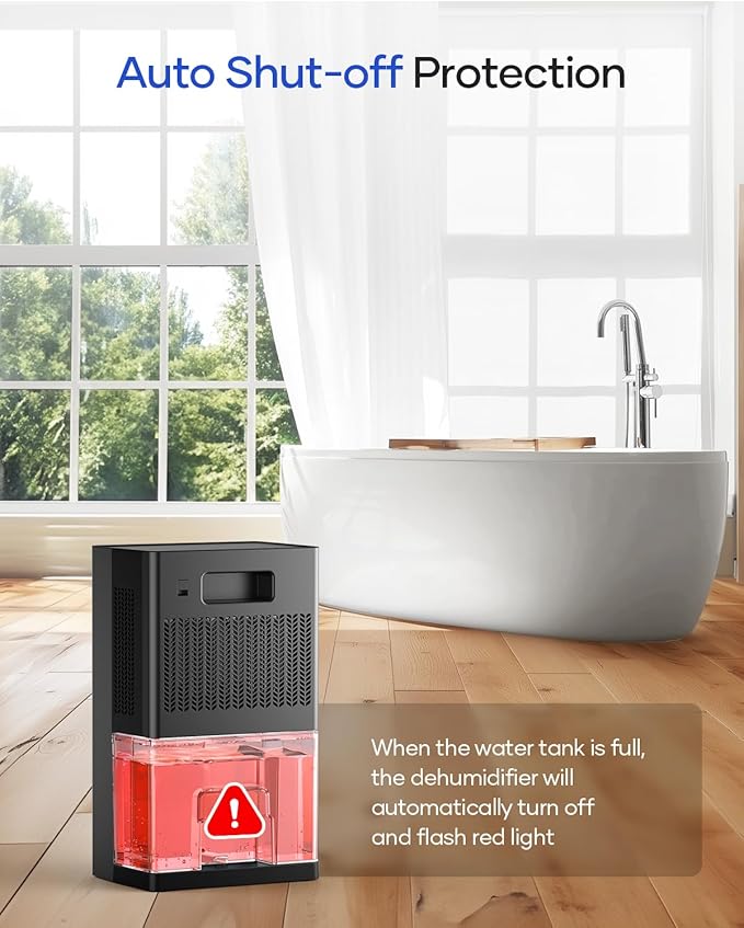 Dehumidifier, 95 OZ Water Tank Dehumidifiers for Home, 1000 sq. ft. Dehumidifier for Basement Bathroom Bedroom with Auto Shut Off, 7 Colors LED Light, Quiet Dehumidifiers with Sleep Mode, Black - Image 6