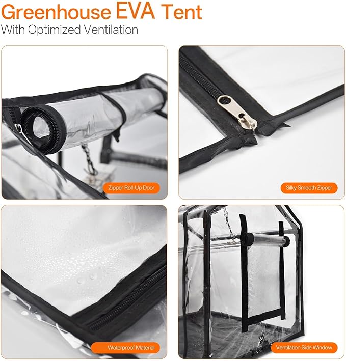 Bstrip Indoor Greenhouse with Grow Light, Mini EVA Tent with PE Base Mat, Ventilation Windows & Zippered Door, 18W Tabletop Greenhouse Light for Seed Starting with Timer, 23.8" x 15.7" x 20.5" - Image 7