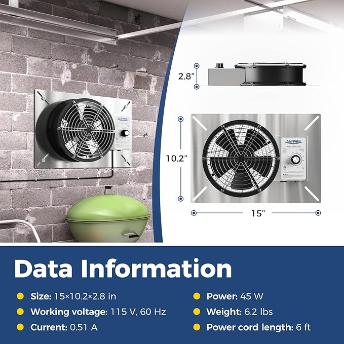 ALORAIR 540 CFM Stainless Steel Crawl Space Vent Fan - Air Out Ventilation Fan with Humidistat Dehumidistat, IP55 Rated Exhaust Fan with Isolation Mesh for Crawlspace Foundation Basements Garage Attic - Image 2