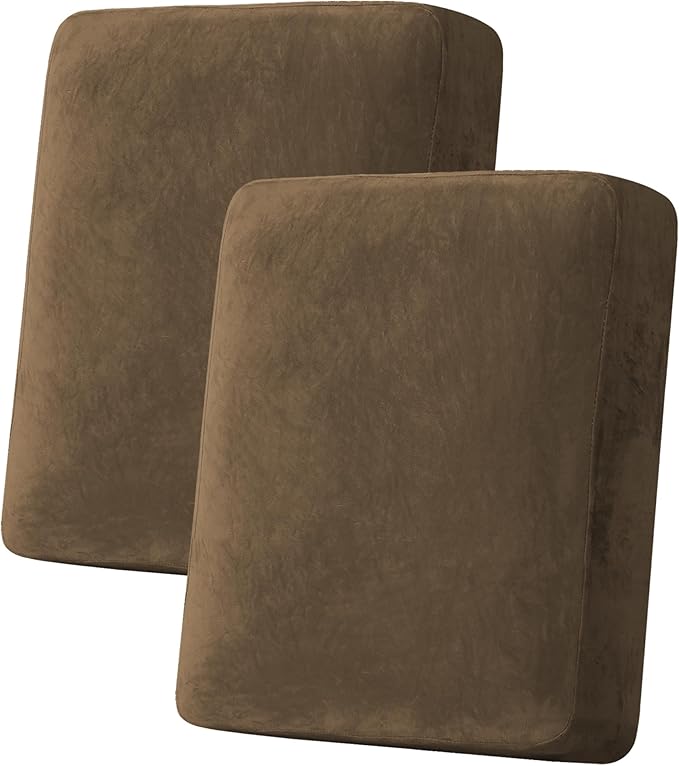 H.VERSAILTEX Velvet Stretch Couch Cushion Cover Plush Cushion Slipcover for Chair Loveseat Sofa Cushion Furniture Protector Seat Cushion Sofa Cover (2 Piece Medium Sofa Cushion Covers, Bronze Brown) by HVERSAILTEX