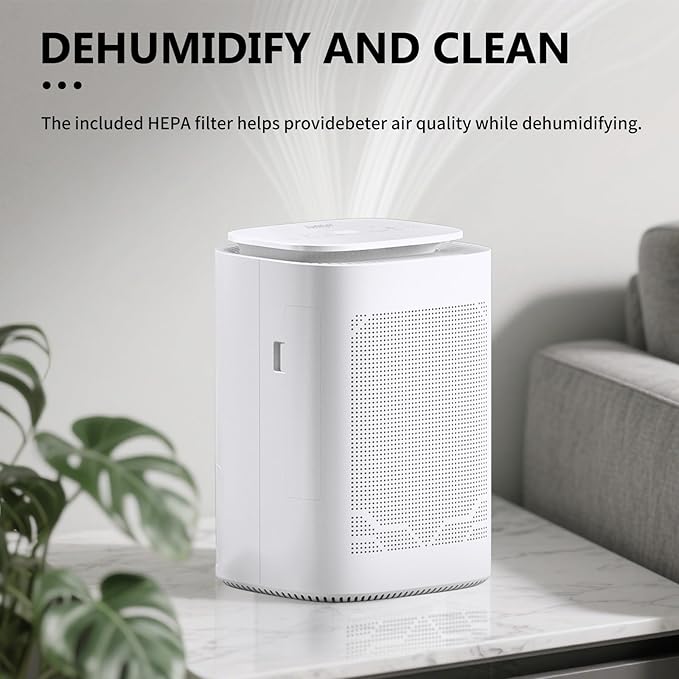 Dehumidifier and Air Purifier Combo HEPA H13 Filter and Negative Air Ion Function,54oz(1600ML) Water Tank with Drain Hose,24hrs Auto-Off Timer,Idea for Bedroom,Bathroom(W) - Image 3