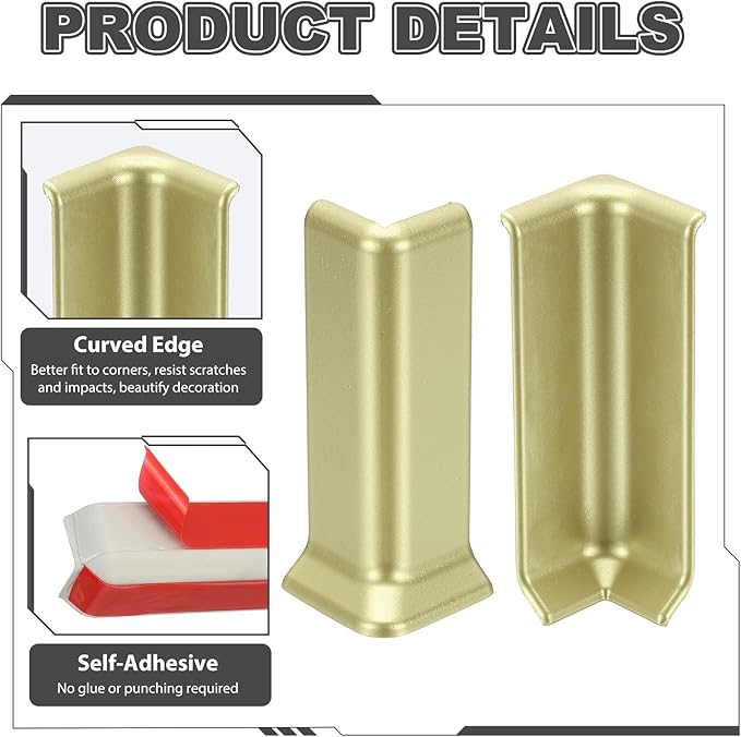 uxcell Self Adhesive Baseboard Corner Blocks, 4.07 Inch Wall Edge Corner Protector 3 Inside + 3 Outside Corners-Connector for Wall Floor Furniture Edge(Champagne) - Image 4