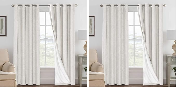 H.VERSAILTEX 100% Blackout Curtains Ivory, Linen Blackout Curtains 96 inch Curtains 2 Panel Set, Elegant Curtain for Bedroom Grommet Drapes Window Curtains Living Room Drapes (Pack of 2) by HVERSAILTEX