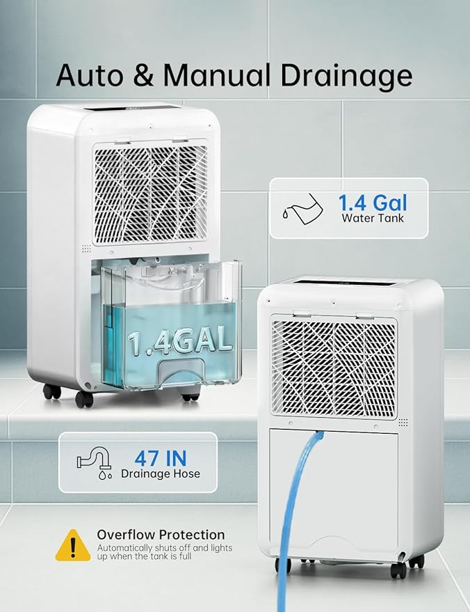 HUMSURE 4500 Sq. Ft 80 Pints Dehumidifier Equipped With Drainage Hose, Automatic Defrosting, for Basement, Home, Bathroom, Bedroom,24-Hour Timer Function - Image 4