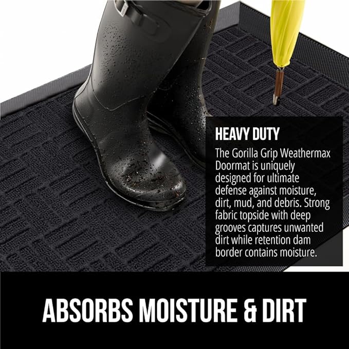 GORILLA GRIP 100% Waterproof All-Season WeatherMax Doormat 35x23, US Designed Natural Rubber, Stain and Fade Resistant, Low Profile Indoor Outdoor Door Mats, Easy Clean Patio Mat, Midnight Maze - Image 4