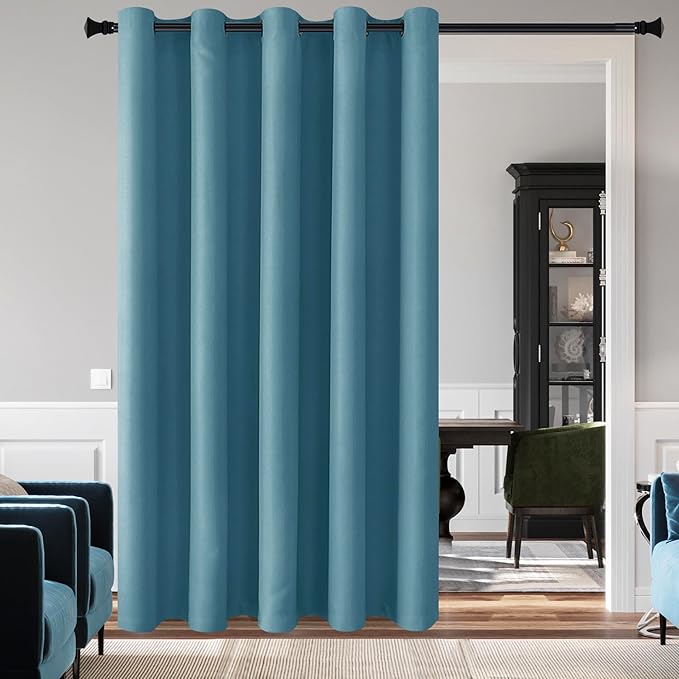 DWCN Blackout Curtain Panel for Bedroom - Thermal Insulated Energy Saving Grommet Blackout Drapery for Patio Door, Room Divider Long Curtain, Stone Blue, W80 by L84, 1 PC by DWCN