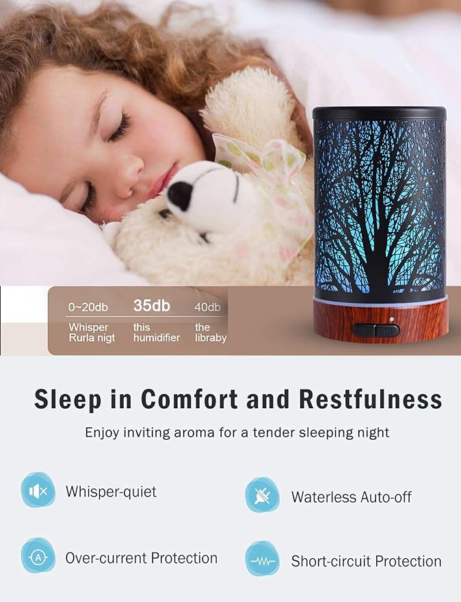 Essential Oils Diffuser for Home,150ML Aromatherapy Diffuser,Birthday Gifts for Women mom,Metal Cool Mist Humidifier with 7 Colors Lights Waterless Auto Off Air Diffusers(Tree) - Image 5