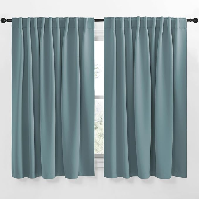 NICETOWN Blackout Curtain Panels Window Draperies - (Greyish Blue Color) 70x63 inch, 2 Pieces, Insulating Room Darkening Blackout Drapes for Bedroom by NICETOWN