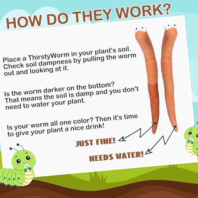 12 Pcs Water Sensor Ceramic Worm The Potting Shed Worm Water Sensor Plant Decoration Moisture Monitor Gardening Houseplant Humidity Meter Fun Gardening Gift for Your Potted Plant (6 Inch) - Image 3