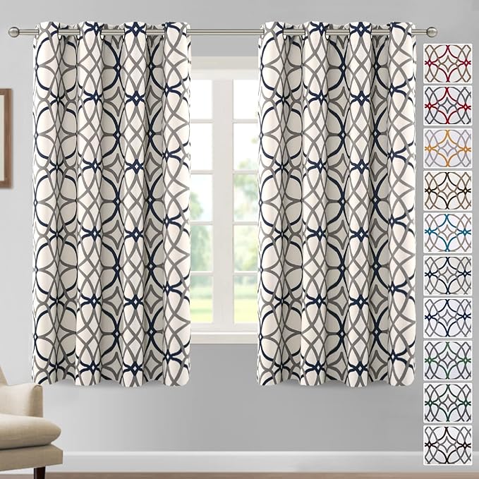 H.VERSAILTEX Blackout Curtains Printed Design 63 Inch Length 2 Panels Set Thermal Insulated Curtains for Bedroom Living Room Geometric Modern Grommet Window Drapes - Grey and Navy by HVERSAILTEX